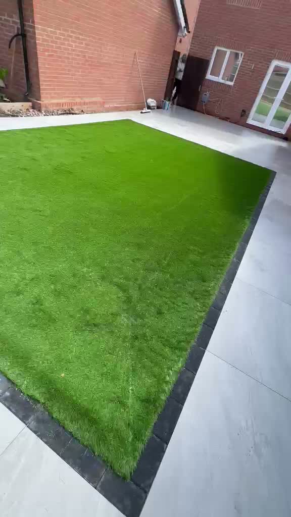 Walkthrough video of a completed porcelain patio and lawn in Gloucester