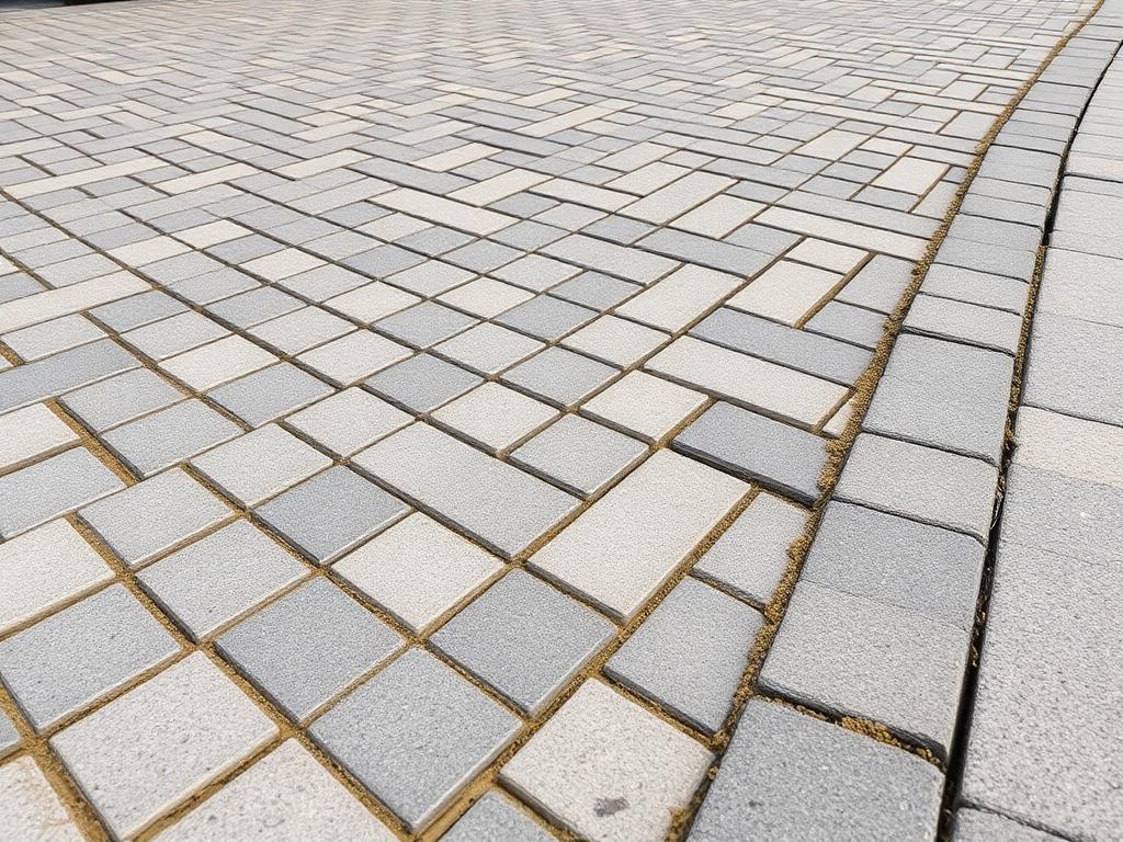Herringbone block paving with kiln-dried jointing sand and a cut edge course