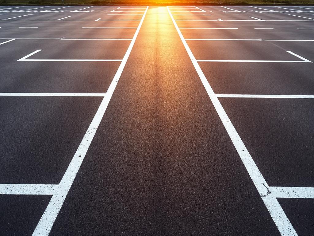 Newly surfaced commercial car park with fresh white line markings